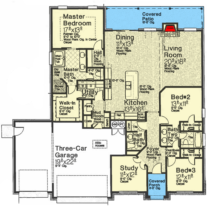 Plan 48613FM: Exclusive Country Craftsman Home Plan with Split Bedrooms and Study - Floor Plan - Main Level - Craftsman, Traditional
