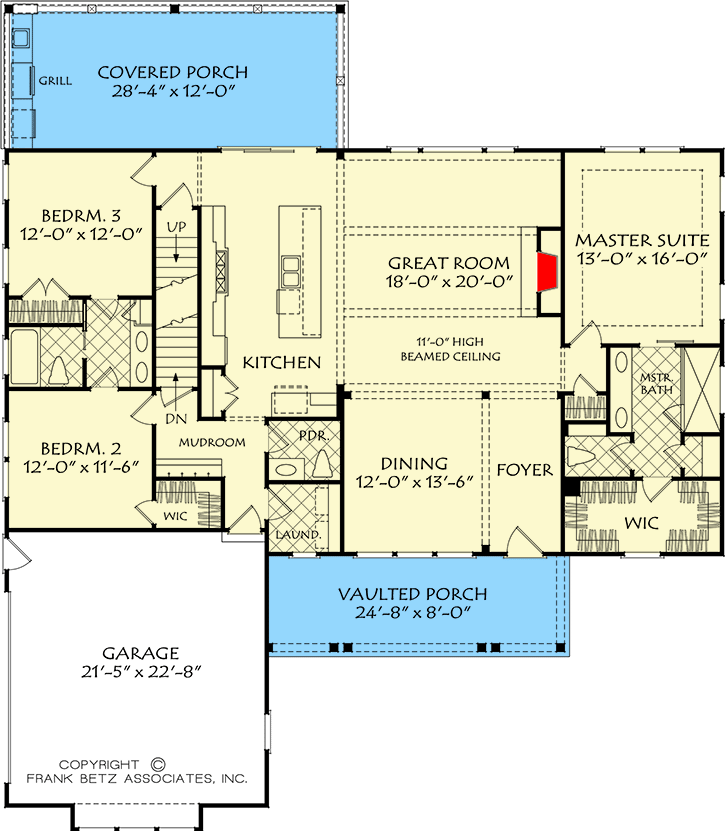 Plan 710384BTZ: 3-Bed Modern Farmhouse Cottage with Expansion Possibilities Upstairs - Floor Plan - Main Level - Country, Craftsman, Farmhouse, Modern Farmhouse, New American