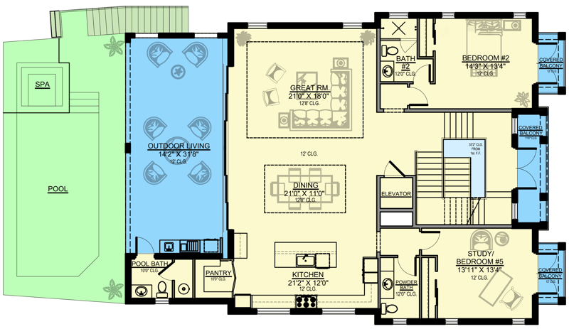 Plan 65653BS: Coastal Contemporary House Plan with Front and Back Balconies - 3741 Sq Ft - Floor Plan - 2nd Floor
- Coastal, Coastal Contemporary, Contemporary, European, Florida-Style, Transitional