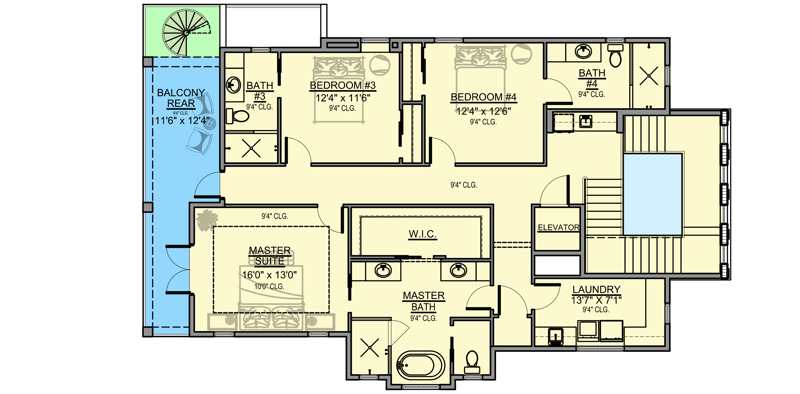 Plan 65653BS: Coastal Contemporary House Plan with Front and Back Balconies - 3741 Sq Ft - Floor Plan - 3rd Floor - Coastal, Coastal Contemporary, Contemporary, European, Florida-Style, Transitional