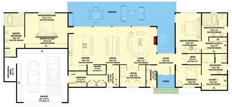Plan 311022RMZ: Contemporary Ranch Plan with Two Master Suites - Floor Plan - Main Level - Contemporary, Northwest, Ranch