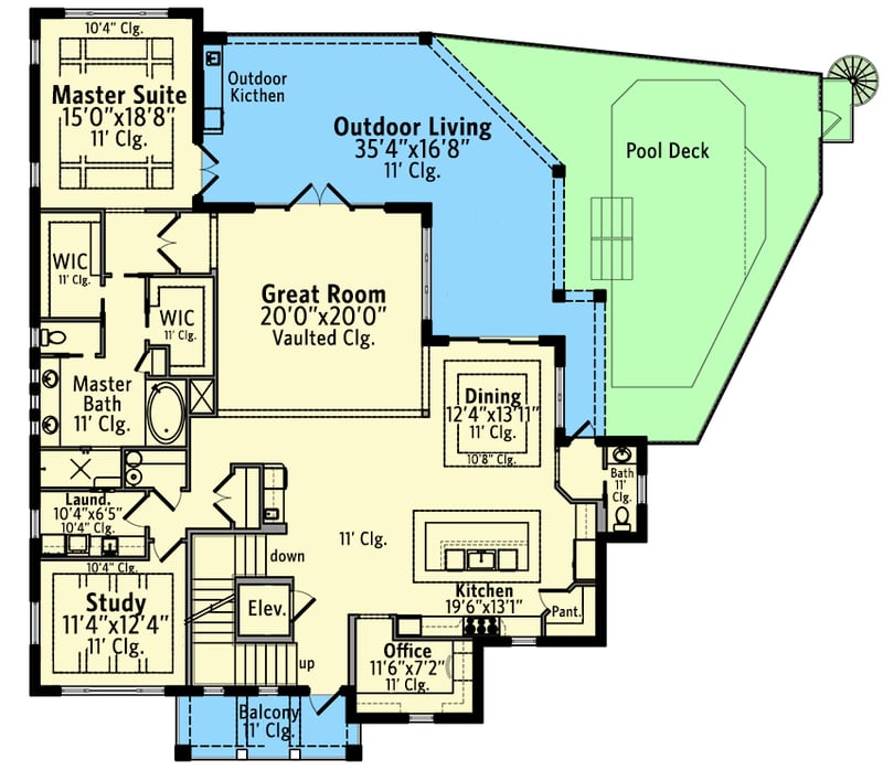 Plan 65666BS: Luxury Low Country Home Plan with Elevator and Two Laundry Rooms - Floor Plan - Main Level - Coastal, Florida-Style, Low Country, New American, Southern, Transitional