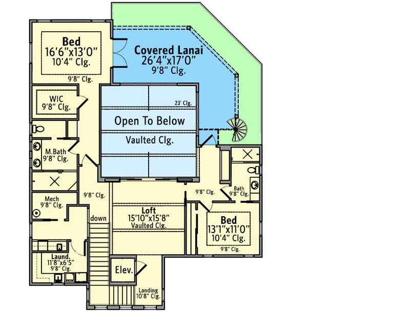 Plan 65666BS: Luxury Low Country Home Plan with Elevator and Two Laundry Rooms - Floor Plan - 2nd Floor - Coastal, Florida-Style, Low Country, New American, Southern, Transitional