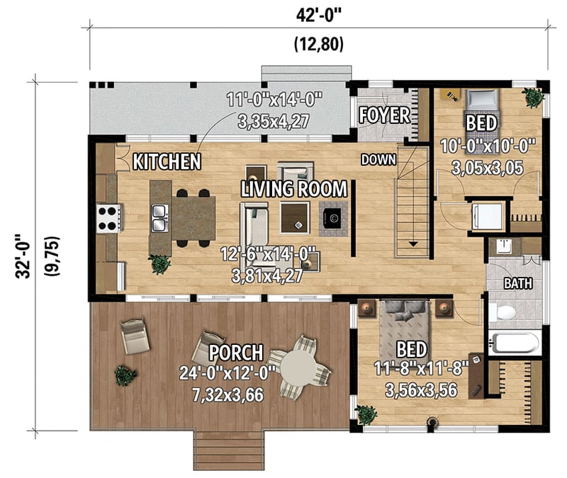 Plan 80983PM: Contemporary Northwest House Plan with 12'-Deep Back Porch - Floor Plan - Main Level - Contemporary, Northwest, Scandinavian