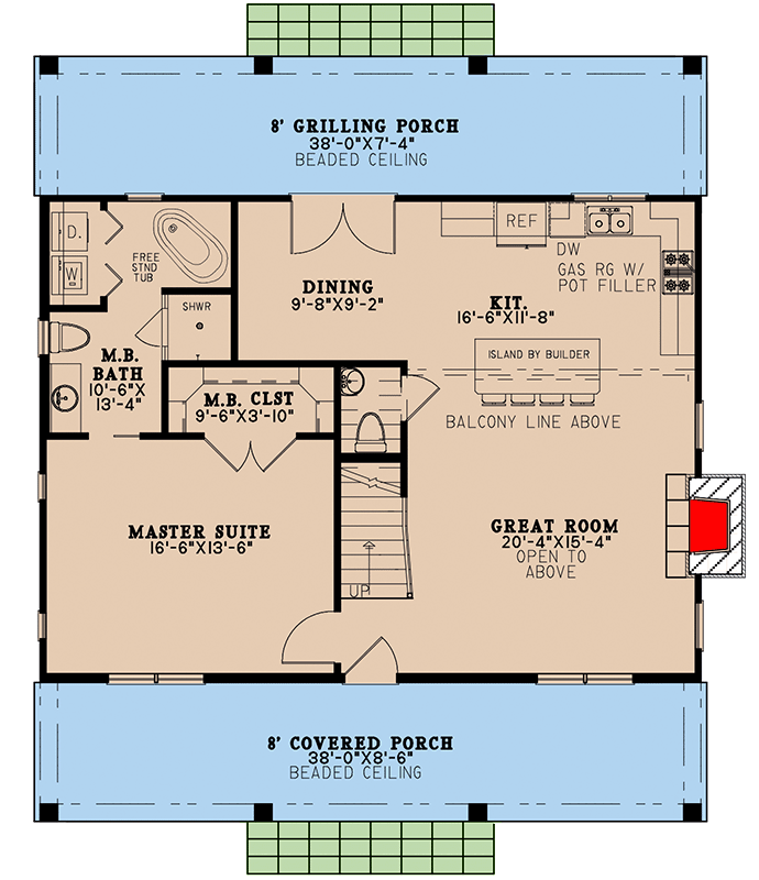 Plan 70808MK: Rustic Getaway with 2-Story Great Room and Upstairs Sleeping Loft - 1764 Sq Ft - Floor Plan - Main Level - Country, Mountain, New American, Northwest, Rustic