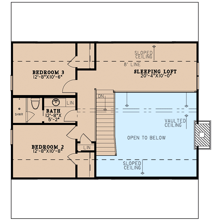 Plan 70808MK: Rustic Getaway with 2-Story Great Room and Upstairs Sleeping Loft - 1764 Sq Ft - Floor Plan - 2nd Floor - Country, Mountain, New American, Northwest, Rustic