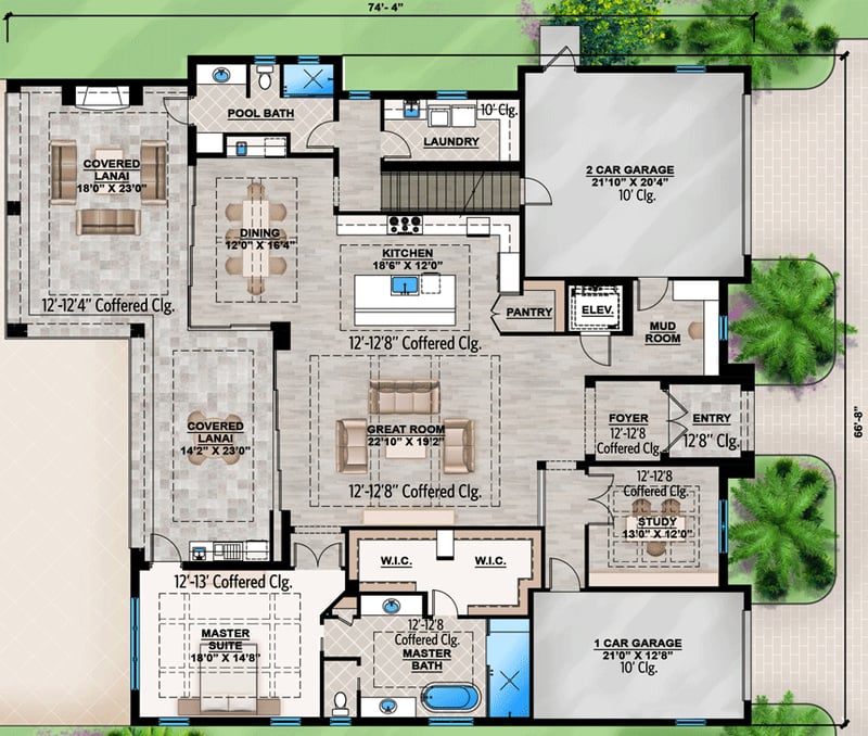 Plan 86094BW: Contemporary Coastal Home Plan with Main-floor Master Bedroom - Floor Plan - Main Level - Coastal, Contemporary, European, Florida-Style, Transitional
