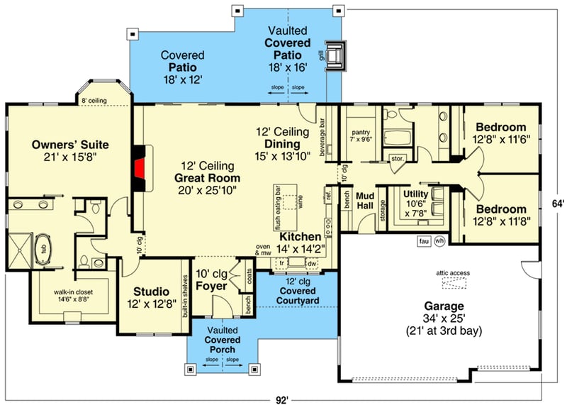 Plan 720043DA: 1-Story House Plan with an Open Floor Plan - Floor Plan - Main Level - Country, Hill Country, Northwest, Ranch