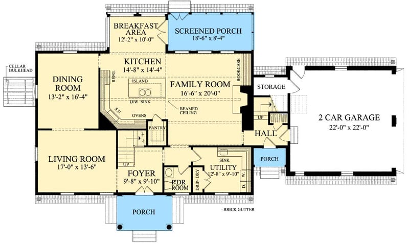 Plan 32518WP: Attractive Colonial Home Plan - Floor Plan - Main Level - Colonial, Traditional