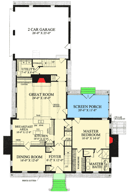 Plan 32524WP: Traditional Colonial Home Plan - Floor Plan - Main Level - Colonial, Georgian, Traditional