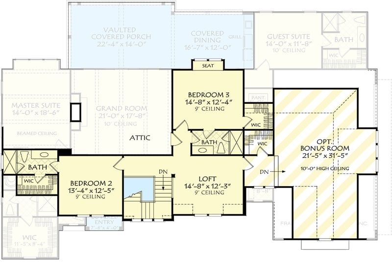 Plan 710392BTZ: 4-Bed House Plan with Home Office or Guest Suite - Floor Plan - 2nd Floor - Acadian, Country, Craftsman, Louisiana-Style, New American, Southern