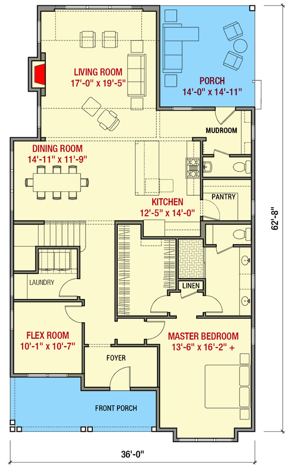 Plan 50197PH: 4-Bed Country House Plan with Main-floor Master Bedroom - Floor Plan - Main Level - Country, Craftsman, Traditional