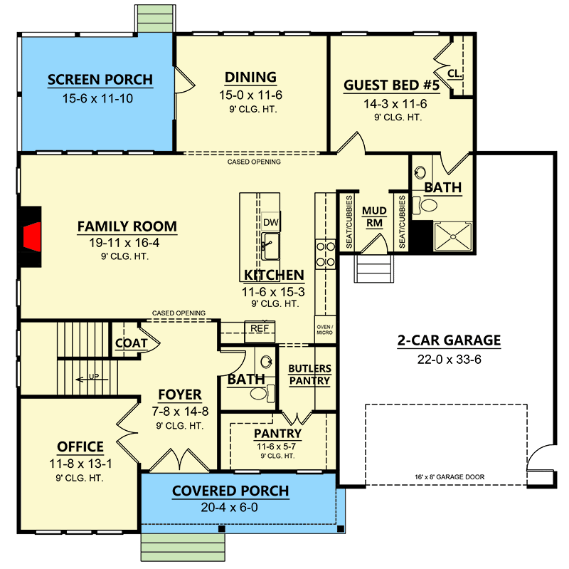 Plan 260010RVC: Modern Farmhouse Plan with Home Office and Screened Porch - 3427 Sq Ft - Floor Plan - Main Level - Country, Craftsman, Modern Farmhouse, New American, Southern, Traditional