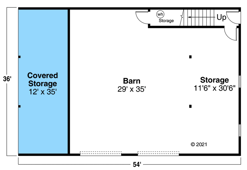 Plan 720047DA: 2-Car Barn-like Garage with Great Storage Potential - Floor Plan - Main Level - Barndominium, Country, Rustic, Traditional