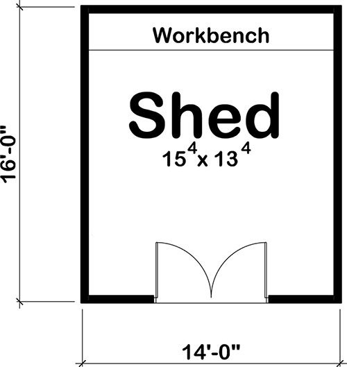 Plan 623008DJ: Barn-like Shed with Built-in Workbench - Floor Plan - Main Level - Country