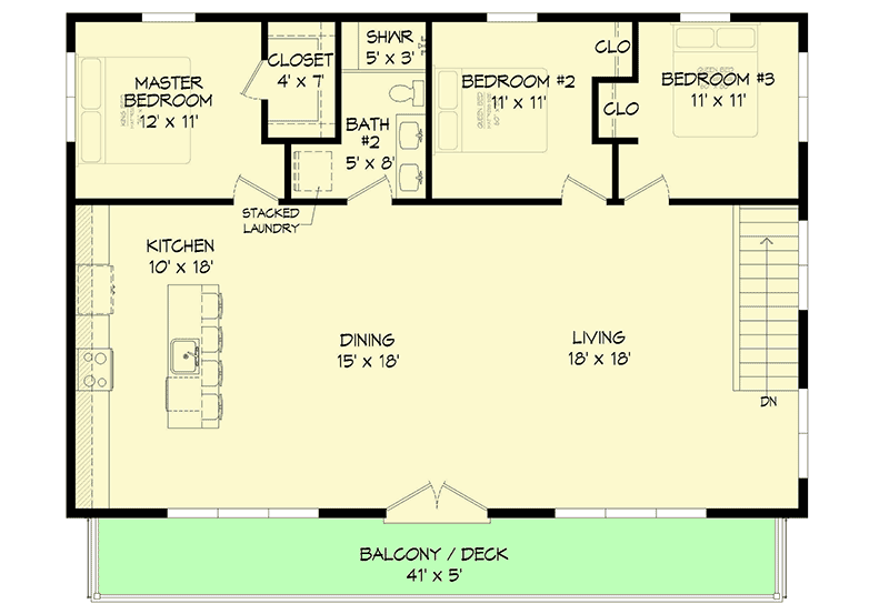 Plan 68774VR: Modern Mountain Home Plan with Ground Floor Apartment - Floor Plan - 2nd Floor - Contemporary, Modern, Mountain