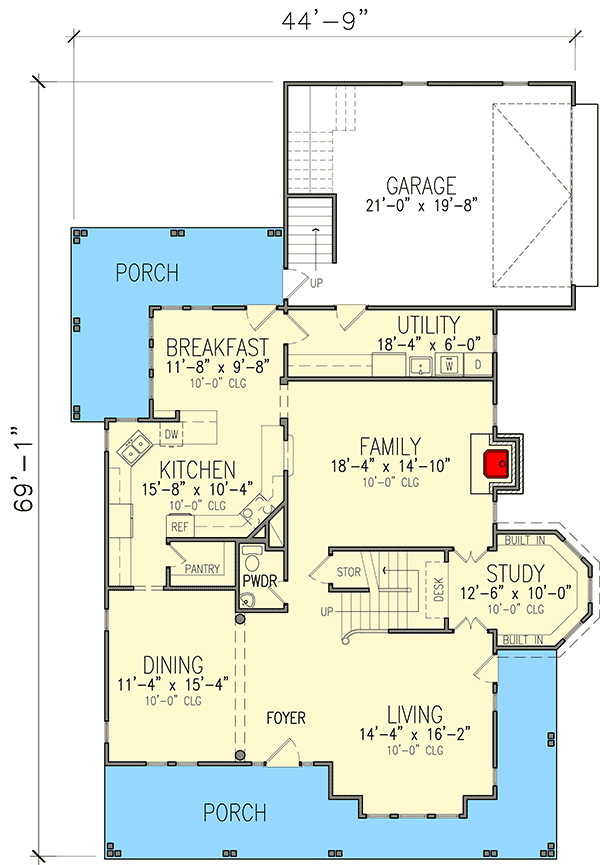 Plan 19247GT: 2-Story Victorian Home Plan with Craft Room above Garage - Floor Plan - Main Level - Country, Victorian