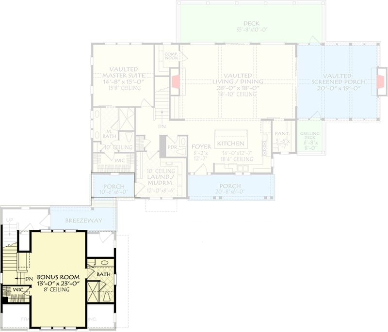 Plan 710394BTZ: Country Home Plan for the Sloping Lot with Flex Room Above the Detached Garage - Floor Plan - 2nd Floor - Country, Southern, Traditional