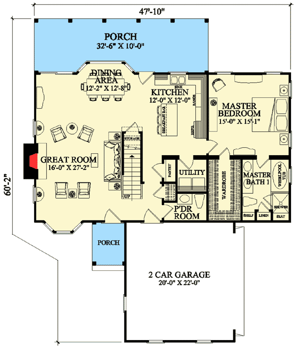 Plan 32610WP: Cottage With Two Master Suites - Floor Plan - Main Level - Cottage, Traditional