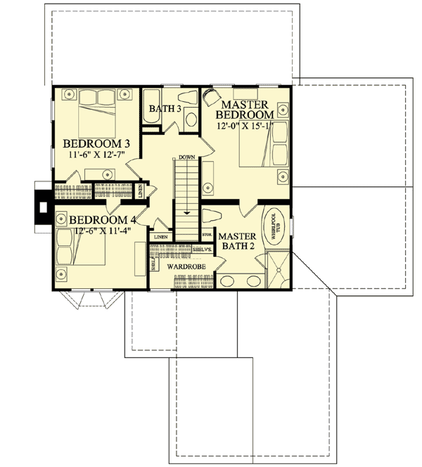 Plan 32610WP: Cottage With Two Master Suites - Floor Plan - 2nd Floor - Cottage, Traditional