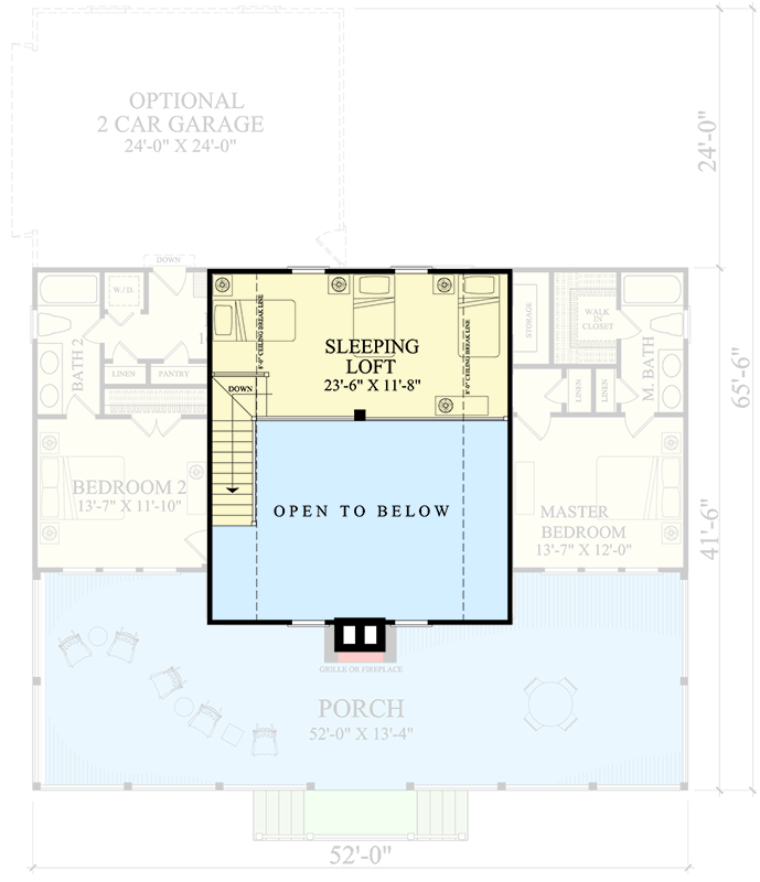 Plan 32624WP: Charming Two Bedroom Getaway - Floor Plan - 2nd Floor - Coastal, Cottage, Country, Vacation