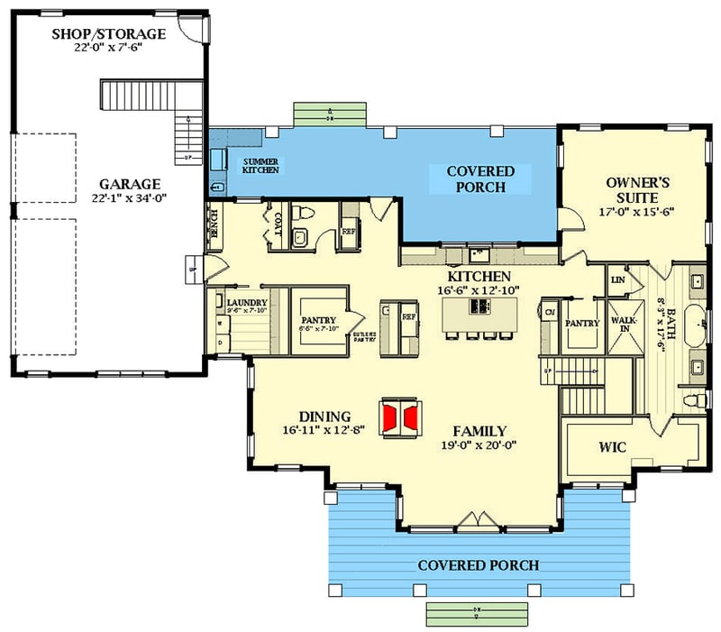 Plan 46440LA: 3-Bed Farmhouse Plan with Man Cave Above the 3-Car Side-Load Garage - Floor Plan - Main Level - Country, Farmhouse, Modern Farmhouse, Southern, Traditional