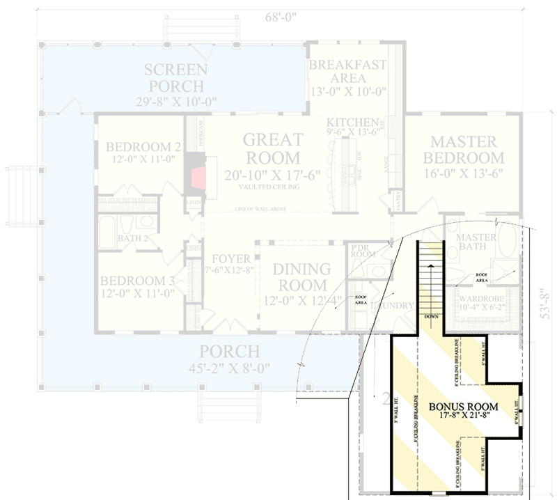 Plan 32640WP: Country Cottage with Wraparound and Bonus Room - Floor Plan - Optionally Finished Bonus Room Over Garage - Cottage, Country, Farmhouse, Modern Farmhouse, Southern, Traditional