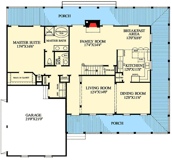 Plan 32653WP: Traditional House Plan with Wrap-Around Porch - Floor Plan - Main Level - Country, Southern, Traditional