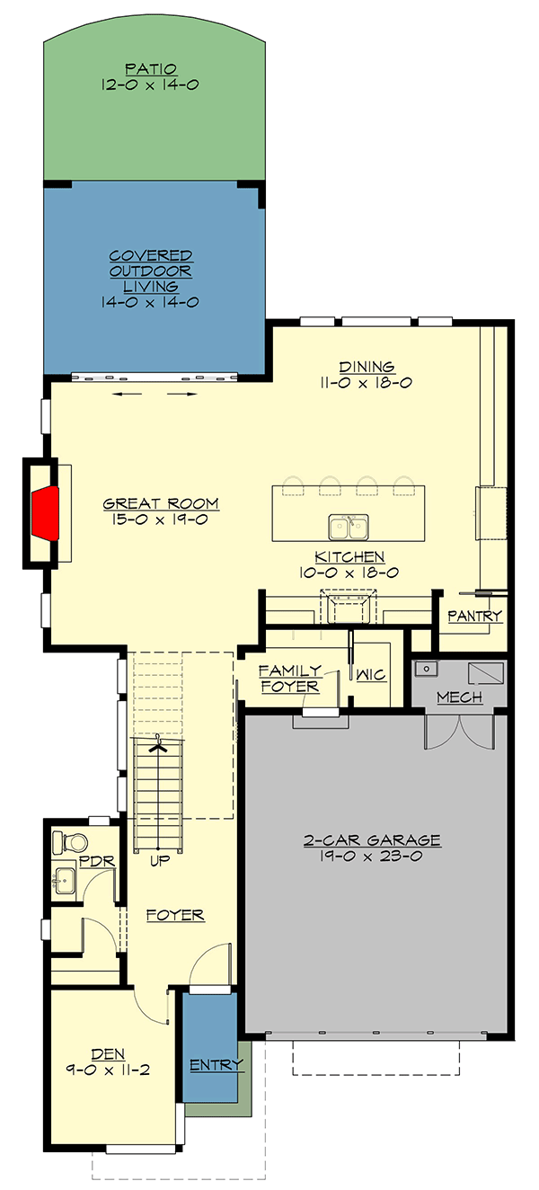 Plan 23887JD: 4-Bed Contemporary Northwest Home Plan with Bonus Room and Den - Floor Plan - Main Level - Contemporary, Modern, Northwest, Prairie