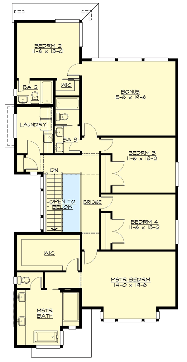 Plan 23887JD: 4-Bed Contemporary Northwest Home Plan with Bonus Room and Den - Floor Plan - 2nd Floor - Contemporary, Modern, Northwest, Prairie