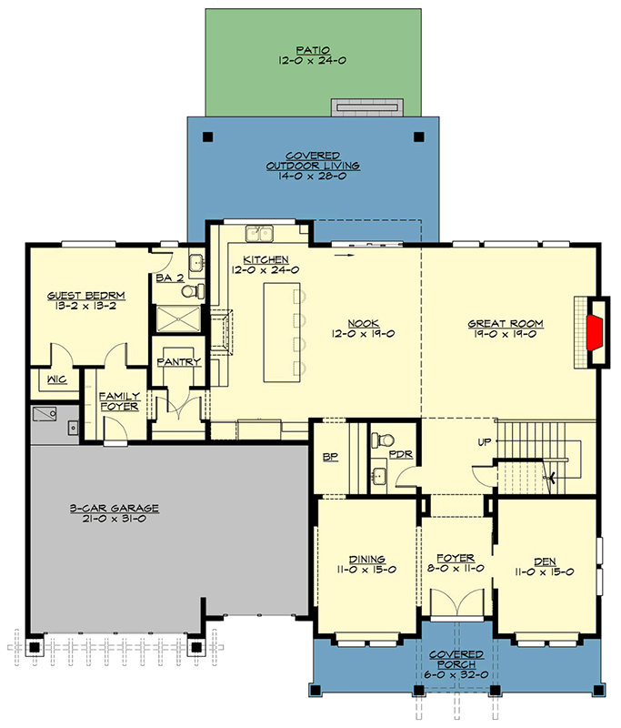 Plan 23894JD: Modern Farmhouse Plan with Open-Concept Living Area and Bonus Room - Floor Plan - Main Level - Country, Craftsman, Farmhouse, Modern Farmhouse, New American, Northwest, Traditional