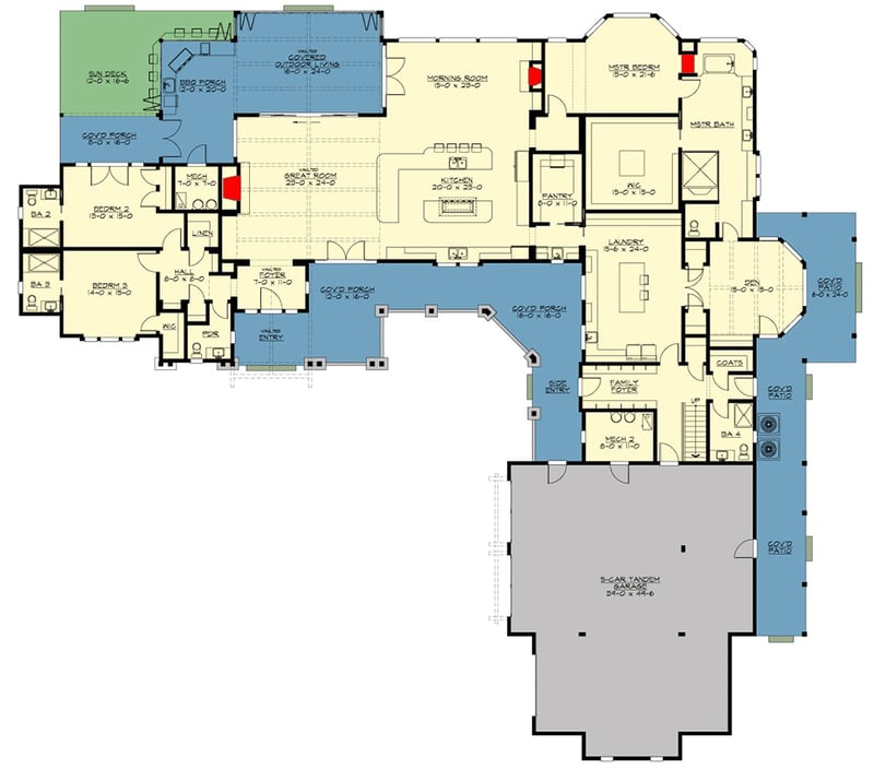 Plan 23903JD: Spacious New American House Plan with Loads of Outdoor Living Space - Floor Plan - Main Level - Country, Modern Farmhouse, New American, Traditional