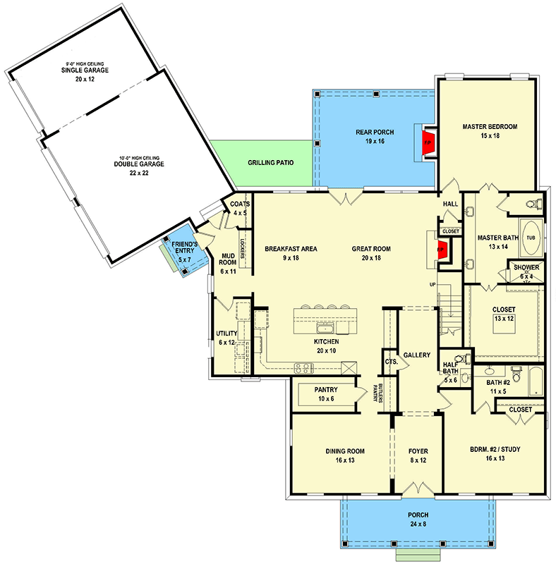 Plan 58627SV: Stunning 2-Story House Plan with Angled Garage - Floor Plan - Main Level - Traditional