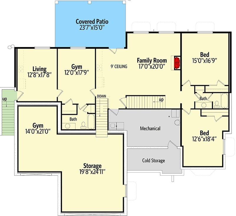 Plan 849002PGE: Transitional Craftsman Home Plan with Optional Lower Level - Floor Plan - Finished Lower Level - Craftsman, European, Traditional, Transitional