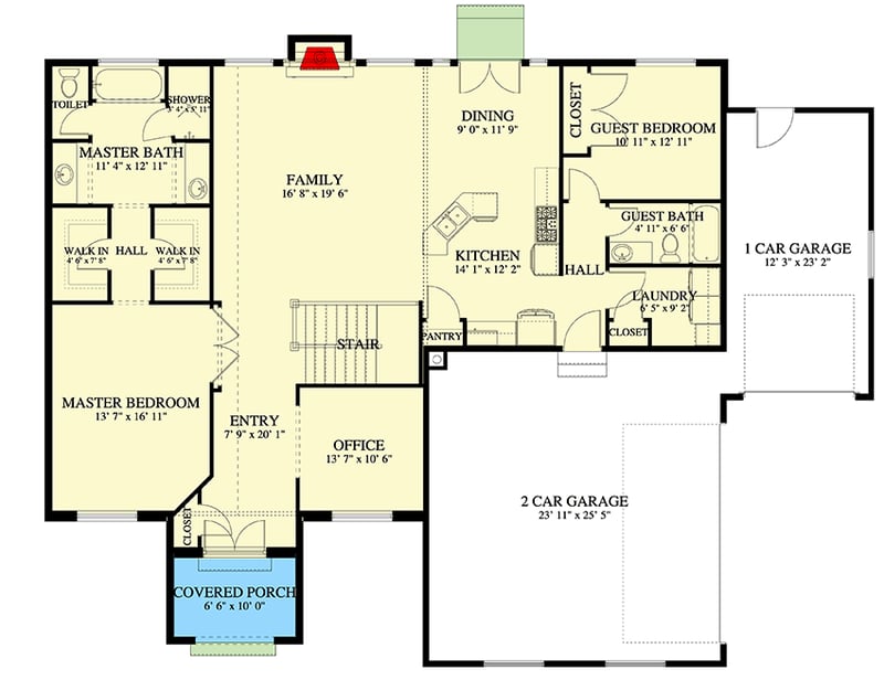 Plan 61387UT: Stone and Stucco-Clad House Plan with Home Office - Floor Plan - Main Level - European, Mediterranean