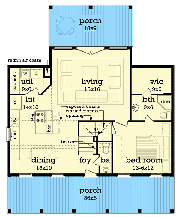 Plan 55078BR: 1-Bed Guest House or Year-round Home Plan - Floor Plan - Main Level - Cottage, Country, Southern