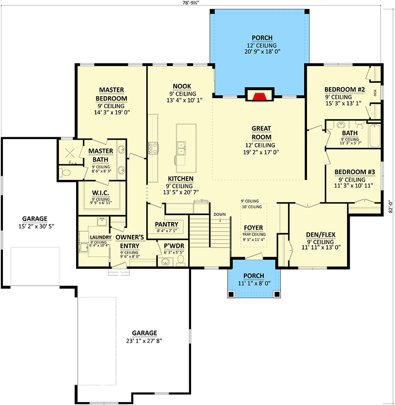 Plan 911012JVD: One-Level Acadian Home Plan with Flex Room and Split-bed Layout - Floor Plan - Main Level - Acadian, Louisiana-Style, Southern