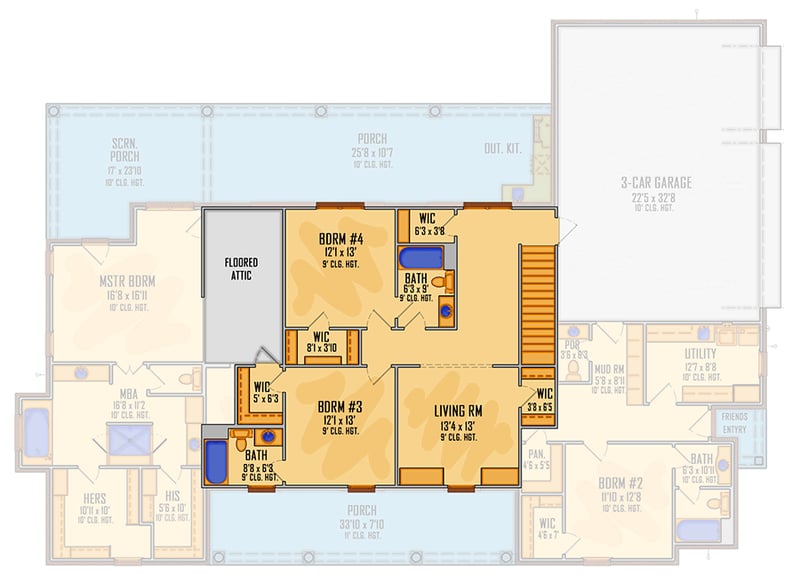 Plan 510204WDY: Exclusive New American Home Plan with Home Office and Partially-screened Porch - Floor Plan - 2nd Floor - Country, Farmhouse, New American, Southern, Traditional
