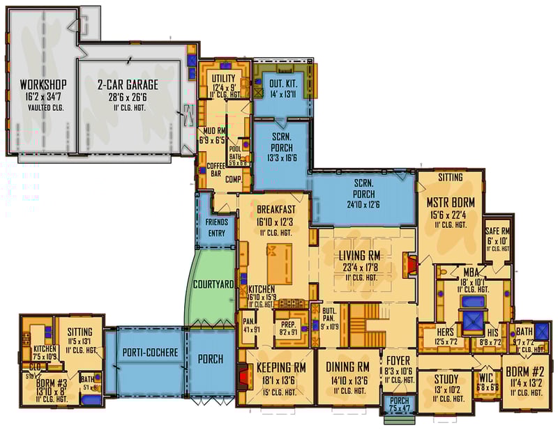 Plan 510211WDY: Sleek and Spacious 5-Bed House Plan with In-law Suite - Floor Plan - Main Level - Country, European, French Country, Southern