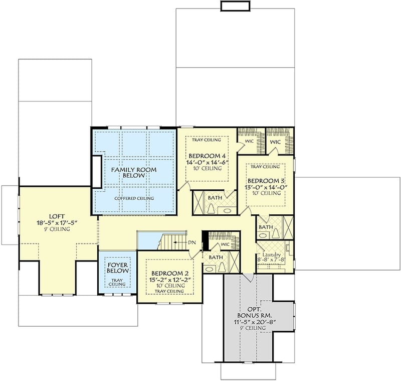 Plan 710400BTZ: New American Farmhouse Plan with 2-Story Family Room and a Main Floor Flex Room - Floor Plan - 2nd Floor - Country, Modern Farmhouse, New American, Southern