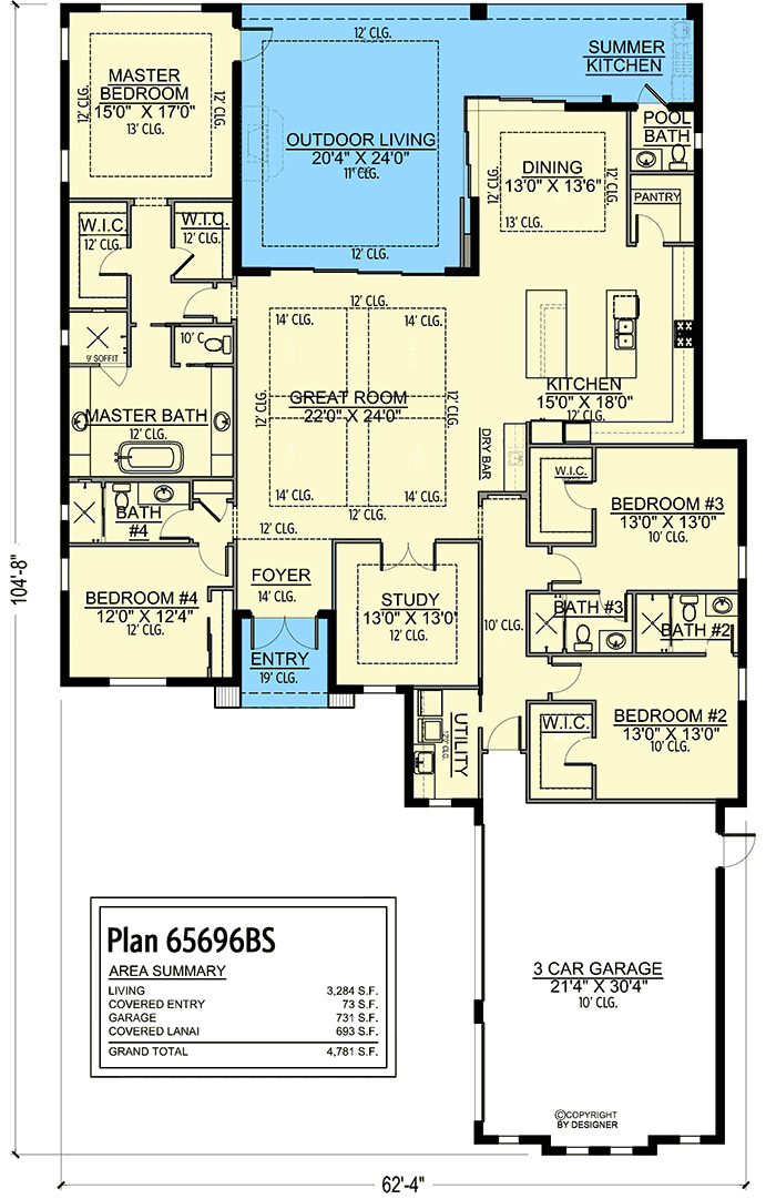 Plan 65696BS: Contemporary Mediterranean Home Plan for Indoor Outdoor Living - Floor Plan - Main Level - Coastal, Contemporary, European, Florida-Style, Mediterranean