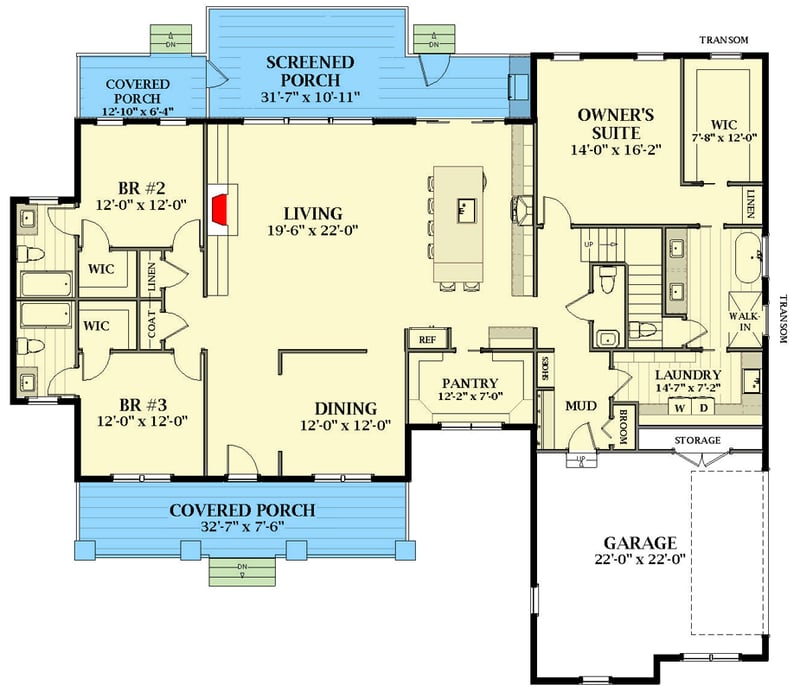 Plan 46446LA: Country Craftsman Home Plan with Super-sized Walk-in Pantry - Floor Plan - Main Level - Bungalow, Cottage, Country, Craftsman, Farmhouse, New American