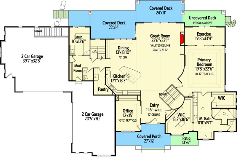 Plan 849003PGE: Spacious Mountain Home Plan with Exercise Room off Primary Bedroom - Floor Plan - Main Level - European, Traditional