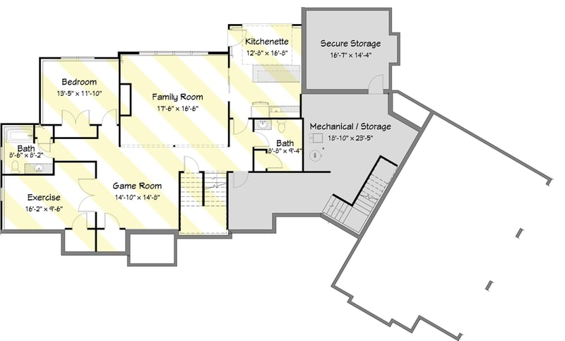 Plan 149010AND: New American Home Plan with Angled 3-Car Garage - Floor Plan - Optionally Finished Lower Level - Contemporary, New American, Transitional