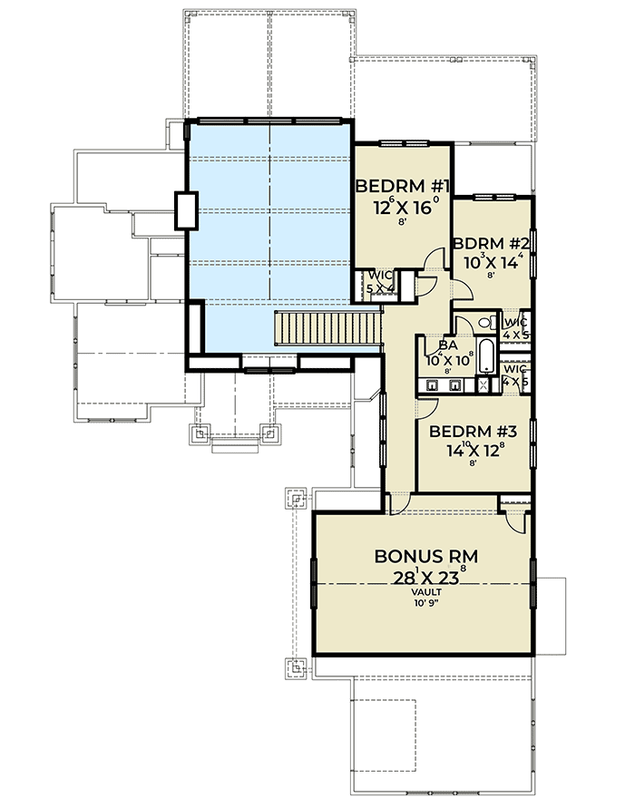 Plan 280142JWD: Mountain Craftsman Home Plan with Home Office and Bonus Room - Floor Plan - 2nd Floor - Craftsman, Mountain, Northwest, Rustic