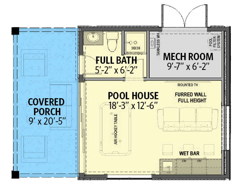 Plan 64519SC: Contemporary Pool House Plan with Covered Porch - Floor Plan - Main Level - Contemporary