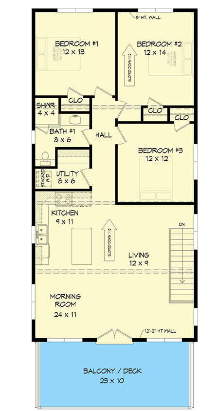 Plan 68813VR: Two-story Contemporary 3-Bed Home with Single Garage and Carport - Floor Plan - 2nd Floor - Beach, Carriage, Coastal, Contemporary, Vacation