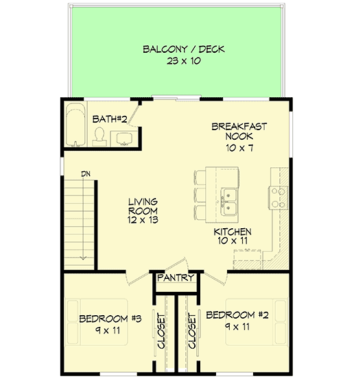 Plan 68822VR: Contemporary Home Plan with Second-level Living Space - Floor Plan - 2nd Floor - Contemporary, New American