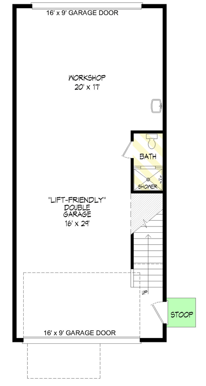 Plan 68828VR: Traditional Detached Double Garage with Loft - Floor Plan - Main Level