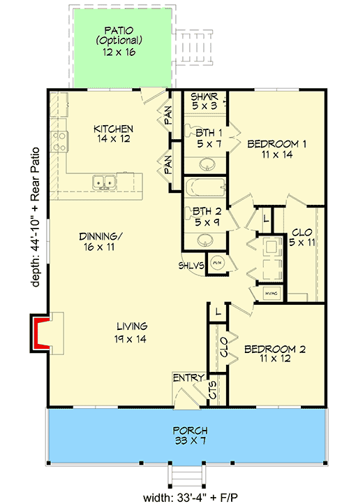 Plan 68831VR: Southern Cottage Plan with Open Living Space - Floor Plan - Main Level - Cottage, Country, Southern, Traditional